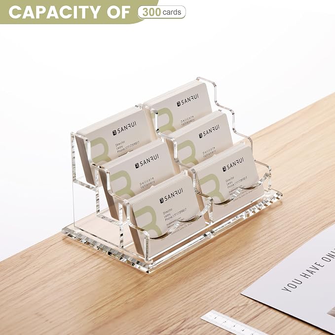 YUXUN Acrylic Business Card Holder Desk-3 Tier 6 Slot, 3.5"×2" Multiple Business Card Holder for Women Men, Business Card Display Stand, Desk Organiser Name Card Holders for Exhibition, Home, Office
