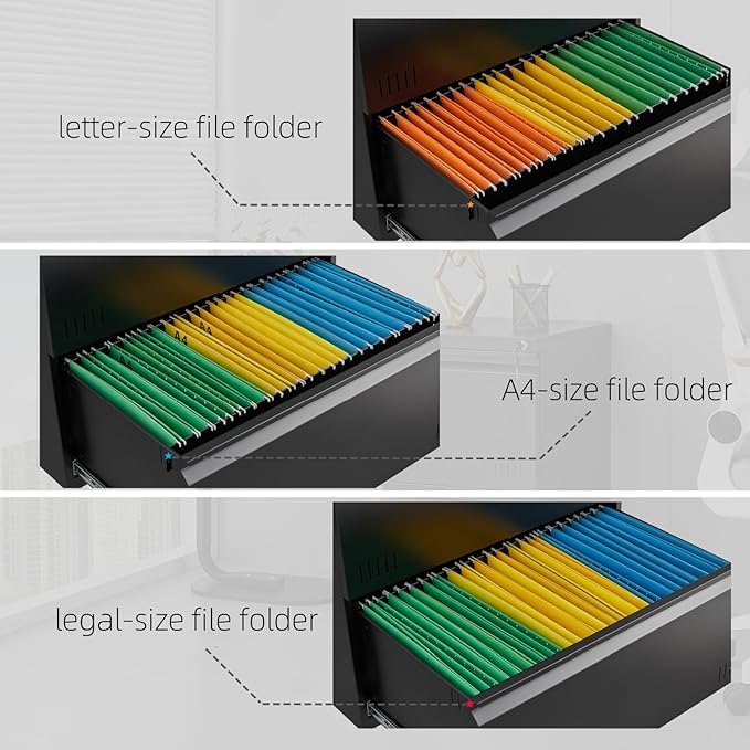 Guizeeopo Metal File Cabinet with Lock, Vertical 4 Drawer File Cabinets for Home Office, Heavy Duty Office Storage Cabinet for A4/Letter/Legal Size, Assembly Required(Black)