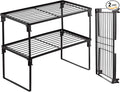 Tomorotec 2-Pack Stackable Kitchen Storage Shelf Rack Metal Cabinet Shelves | Metal Cabinet Organizer Shelf for Spices, Pantry, Cupboard Countertop, with Removable Support Legs for Easy Storage (Black)