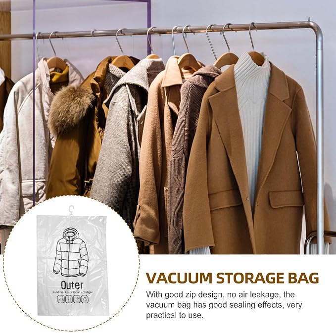 Luxshiny 2pcs Vacuum Storage Bags for Clothes with Hook, Hanging Compression Bags with Zip Design, Pe and Pa Material, Good Sealing Effects, Sturdy Construction for Travel and Closet