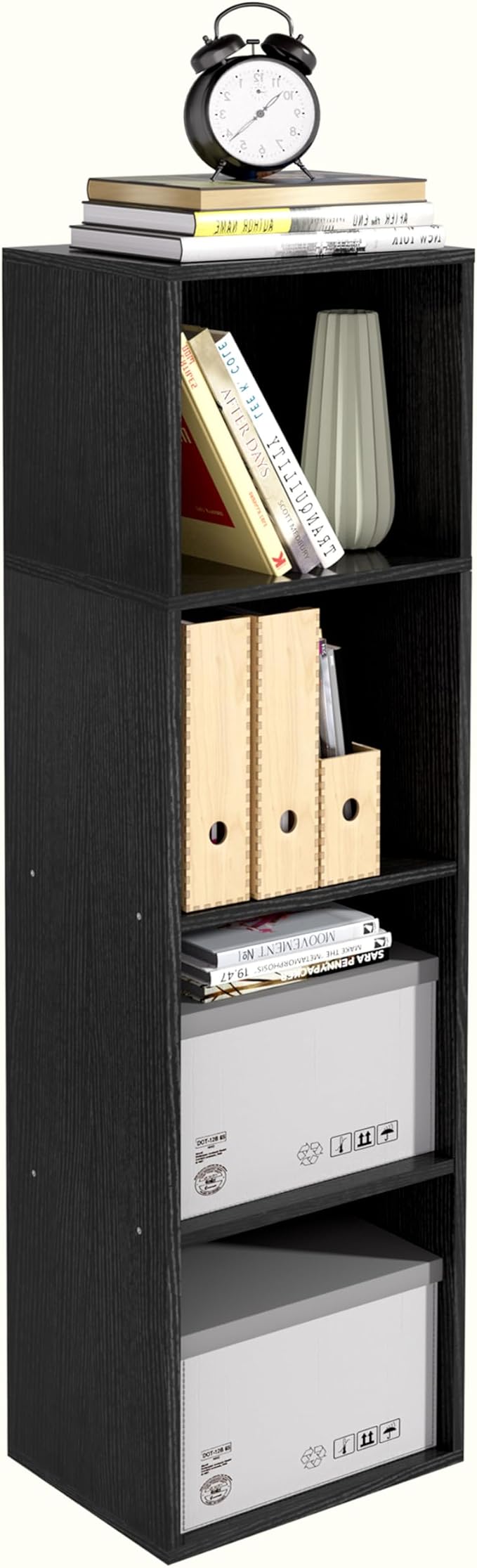 Wooden 4 Cube Storage Organizer, 4 Tier Storage Cubes Storage Display Cubby,Freestanding DIY Closet Shelving Unit for Living Room Bedroom Office(Black, 4 Cube-W(11.8inch)