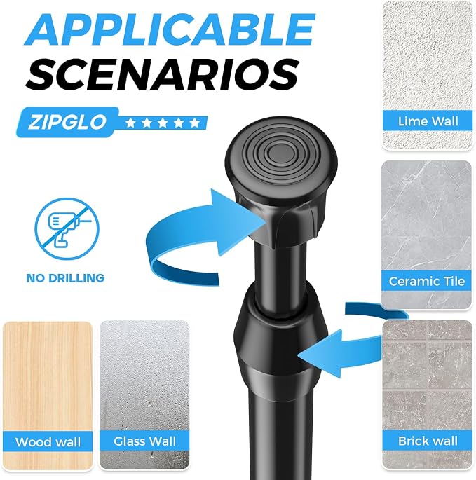 Spring Tension Curtain Rods 17-28 Inch Black 2 Pack | No-drill & tool-free setup. Fits windows, kitchens, doorways. Rust-resistant, great for light curtains.