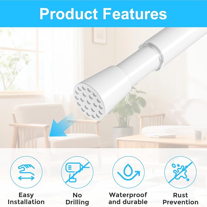 MEXAU 6 Pack White Spring Tension Curtain Rod for Window 23 to 37 Inch Thin Spring Tension Rods Small tension Rod Adjustable Expandable Spring Curtain Rods No Drill for Closet Cupboard Door Doorway