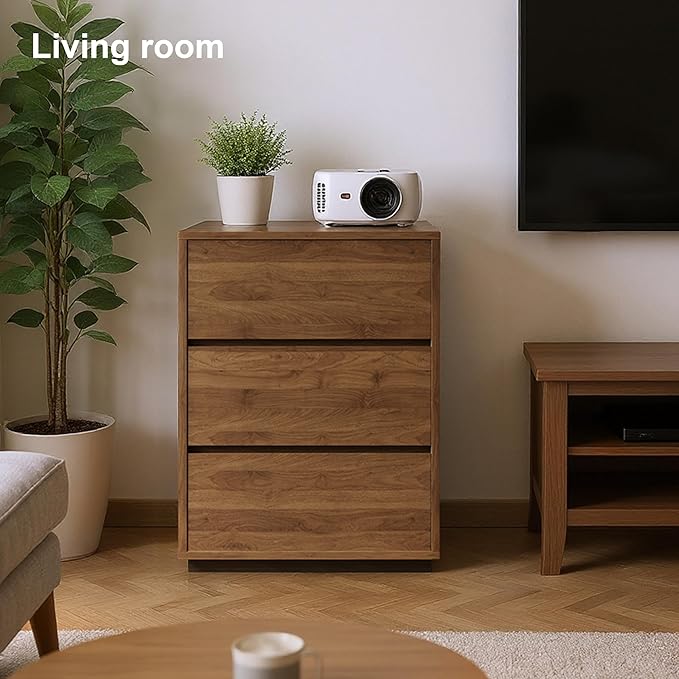 Mid Century Modern 3-Drawer Storage Cabinet – Stylish Wooden Design, Freestanding Organizer Cabinet for Bedroom or Living Room, Walnut