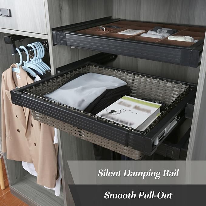 Pull Out Drawer Organizer Containers,Basket Storage Rack for Stackable Clothes,Slide Out Pantry Shelves,Can Store Office Supplies Clothes and Tableware(19.68-23.62in)