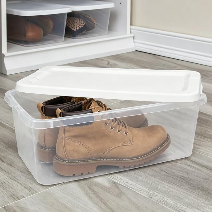 10 Pack Storage Box with Lidded, 6 Quart Plastic Storage Bina, Clear Stackable Containers, Suitable for Shoe Storage, Home Organizationg and Office Organizing