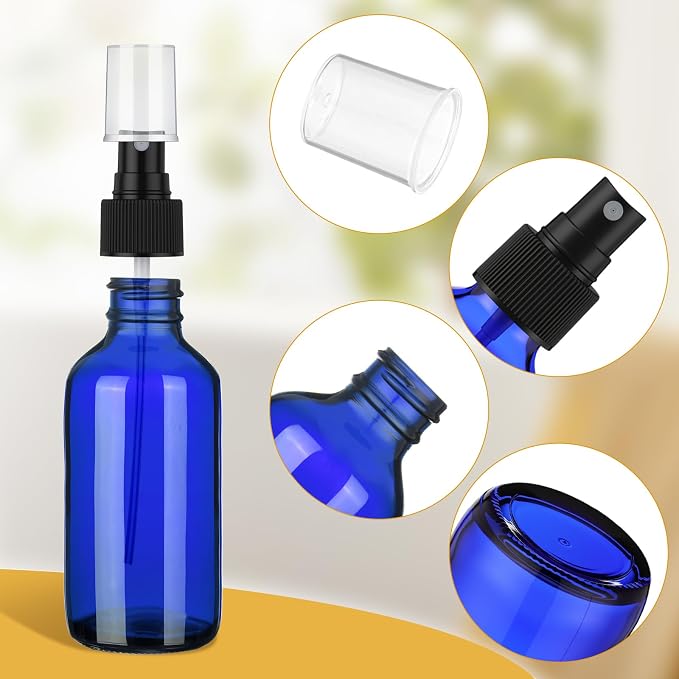 Maxcheck 50 Pieces 4oz Glass Spray Bottles for Essential Oil Small Empty Spray Mist Bottle Empty Fine Mist and Refillable Mister Refillable Liquid Containers for Perfumes, Cleaning(Blue)
