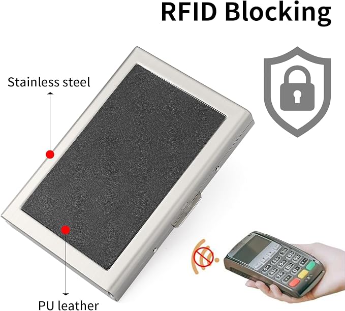 Credit Card Holder Wallet for Women Men Stainless Steel Metal Card Case RFID Blocking Business Card Protector Case with 6 Slots