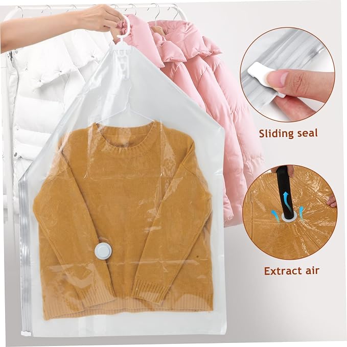 4-pack Space-saving Hanging Storage Bags Vacuum Sealed Compression Bags for Clothes Coats Jackets Seasonal Wear