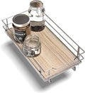 Home Zone Living Pull Out Kitchen Cabinet Organizer with Slide Out Drawer for Space Saving Storage, 11”W x 21”L, Satin Nickel Light Brown Wood Finish