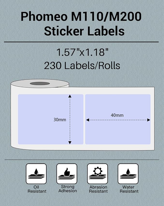 Phomemo M110/M110S/M200 Thermal Label- Black on Purple 1.57"x1.18"(40x30mm) for Small Business, Home, Office, 230 Labels/Roll