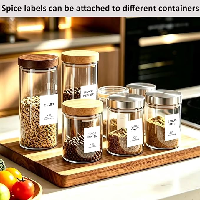 256 Spice Labels Minimalist Waterproof Spice Jar Stickers Removable Oil-Resistant Preprinted Spice with Blank Label for Kitchen Herb & Seasoning Labels Food Containers Organizers Storage Bins
