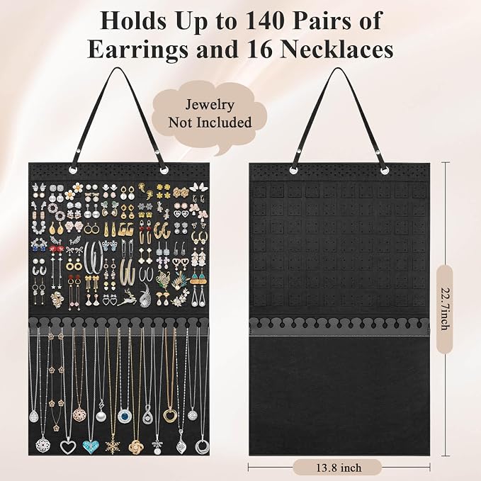 Caffox Hanging Jewelry Holder, Large Earrings Necklaces Organizer Storage for Earrings, Necklaces, Bracelets, Enamel Pins and Ankles, Jewelry Display Storage Hanger for Wall, Closet and Door
