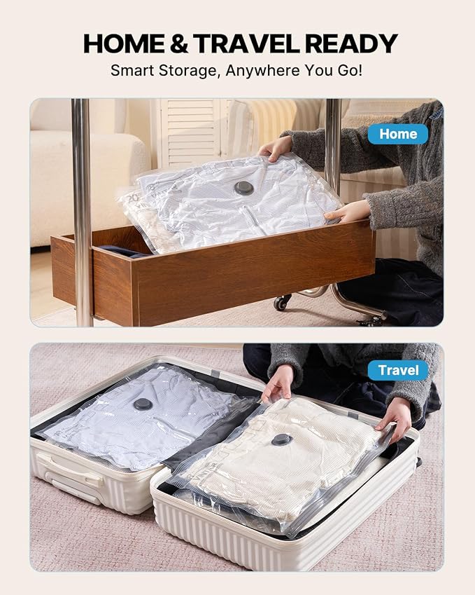 Vacuum Seal Bags for Clothing Travel, VINTAR 24 Pack Vacuum Storage Bags with Rechargeable Wireless Pump, Space Saver Bags(6 Jumbo+6 Large+6 Medium+6 Small) for Travel Luggage, Suitcase Storage