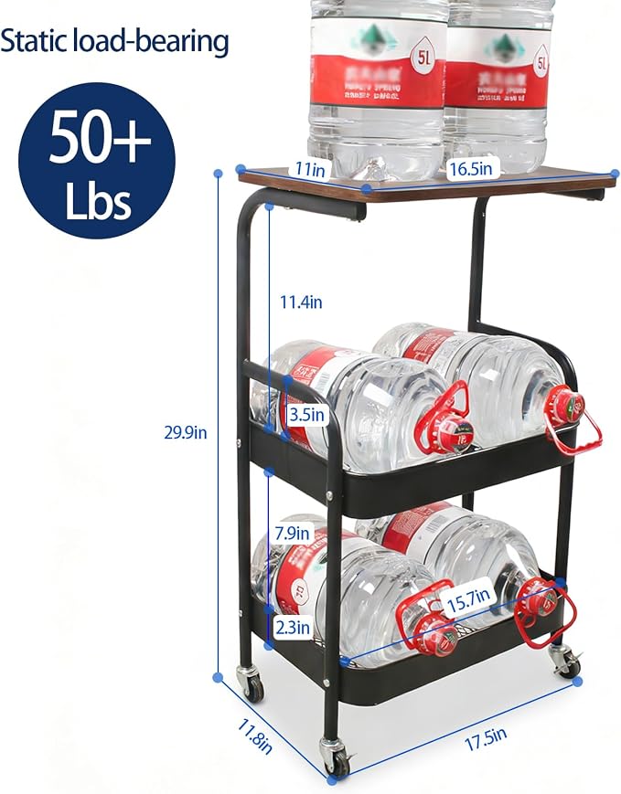 3-Tier Metal Rolling Utility Cart with Walnut-Textured Top on Wheels Craft Cart and Side Table for Bedside, Kitchen, Office, Bathroom & Craft Room