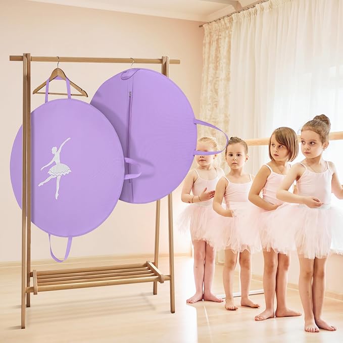 KEEGH 35 inch Girls Tutu Garment Bag Pancake Dance Bag, Purple | Foldable, with Handle Strap, Ballet Tutu Bag, Dance Costume Garment Bag for Hanging Clothes and Dance Competition