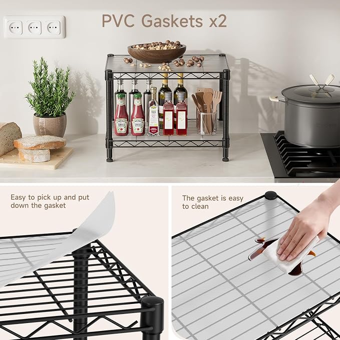 Golpart Small 2 Tier Shelves Storage Wire Shelving Unit Metal Shelf Gasket | 2 tier Shelving Adjustable Organizers Storage Shelving for Bathroom Laundry Room Kitchen Pantry 11.7”D x 17.7”W x 12”H Black