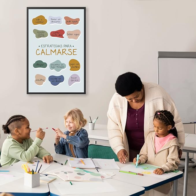 LOLUIS Mental Health Poster, La Salud Mental Spanish Learning Tools Educational Supplies Art Print (Estrategias Para Calmarse, Custom Frame Type)
