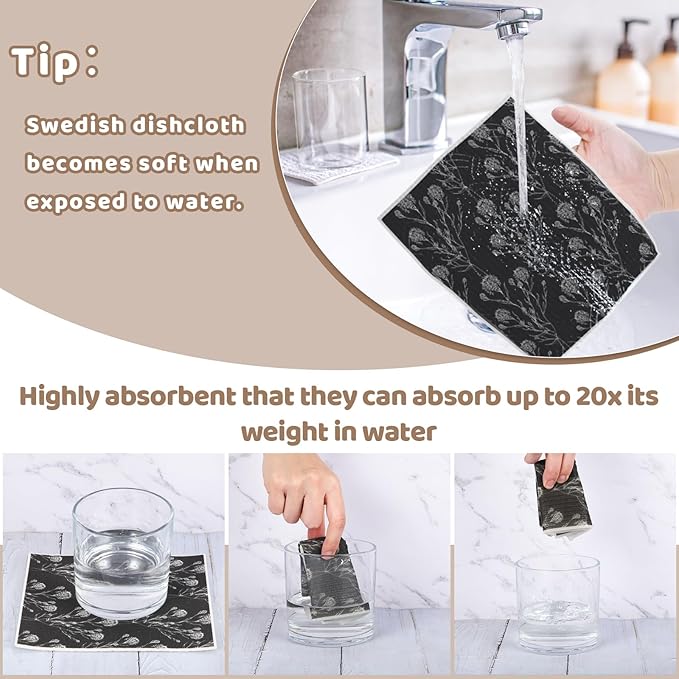 6 Pack Swedish Dishcloths for Kitchen,Swedish Rags Dish Towels with Clips, Reusable Paper Towels Washable Absorbent Cellulose Sponge Cloths No Odor for Cleaning Home Kitchen Easter Gifts for Host