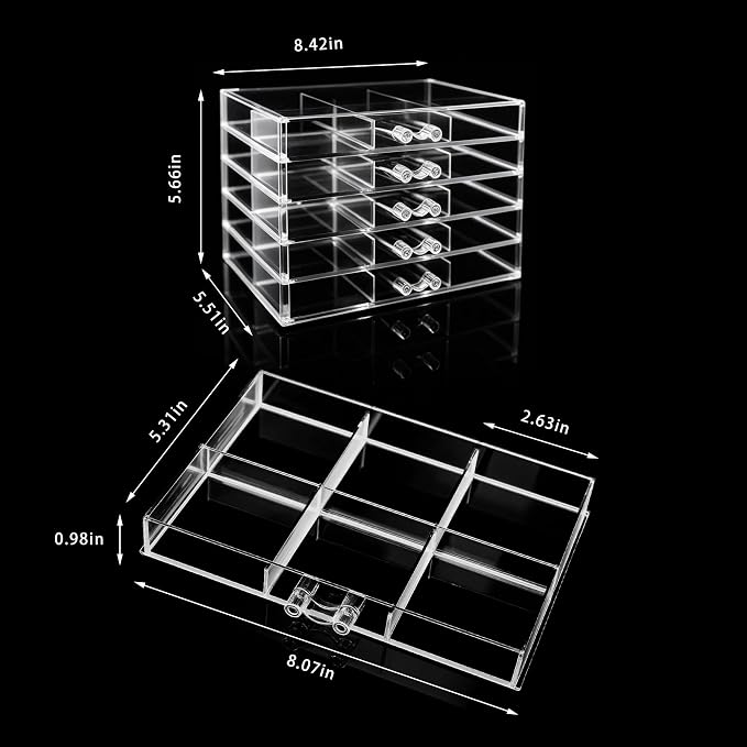 Clear Acrylic Jewelry Storage Box, Earring Jewelry Organizer with 5 Drawers, 5-Layer Jewelry Box for Women, Earrings Display Holder for Ring Bracelet Necklace, 30 Grids Compartment Storage Box