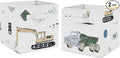 Sweet Jojo Designs Construction Truck Foldable Fabric Storage Cube Bins Boxes Organizer Toys Kids Baby Childrens - Set of 2 - Grey Yellow Black Blue and Green Transportation