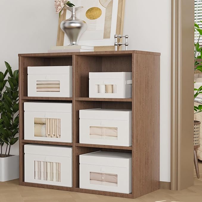 Storage Bins with Lids, Cube Organizer Basket with Window, Closet Boxes with Carrying 2 Handles and Sturdy PP Support Plate, 2 Pack, White, 13 x 9 x 7.9 In, XSNY17WM-2