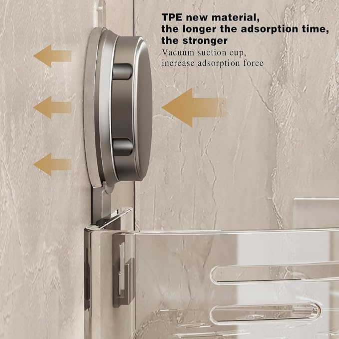 VOLPONE Corner Shower Shelf Suction Cup Shower Caddy Corner No Drilling Bathroom Shower Organizer Storage Rack Adhesive with Towel Bar (3-Pack, Gray)