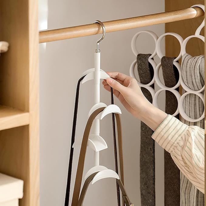 Purse Hanger for Closet, 360 Rotating Handbag Hanging Hook Bag Storage Space Saver with 4 Hooks, Hanging Storage Organizer for Storing Purses, Backpacks...