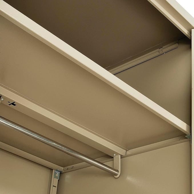 Global Industrial Wardrobe Storage Cabinet with Garment Rod, Steel Construction, Recessed Handle with Keyed Lock, 300 lbs Shelf Capacity, 36" W x 18" D x 72" H, Tan, Easy Assembly