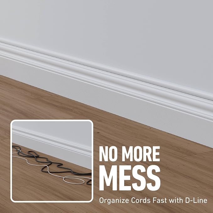 D-Line Half Round Cord Hider, Patented Cable Cover, Hide TV Wall Mount Wires, Raceway for Cords, Decorative Wire Covers, Paintable, Adhesive Cable Concealer, 2X 0.78in W x 0.39in H x 39in L, White