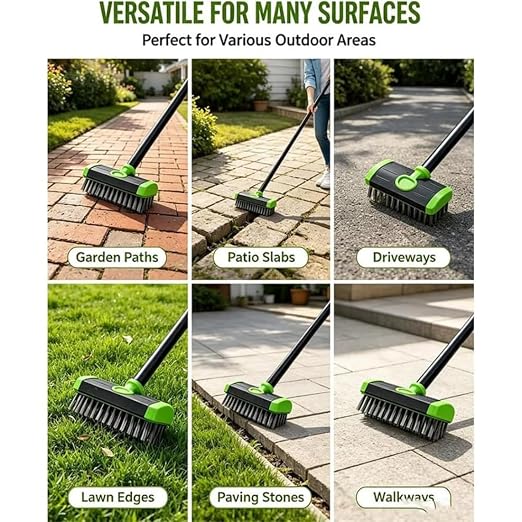 2026 Deck Brushs 3 in 1 Floor Scrub Brush with Long Handle, 3-in-1 Weed Brush Combo Set with Detachable Handle, Deck Scrub Brushs for Patio, Pavers, Driveway, Walkway, Stone Joints (Orange)