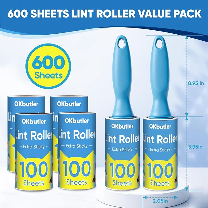 600 Sheets Lint Roller for Pet Hair, Lint Remover, Extra Sticky with Spiral Easy Tear & Ergonomic Handle, Multipurpose for Clothes, Furniture, Carpet & Car Seats