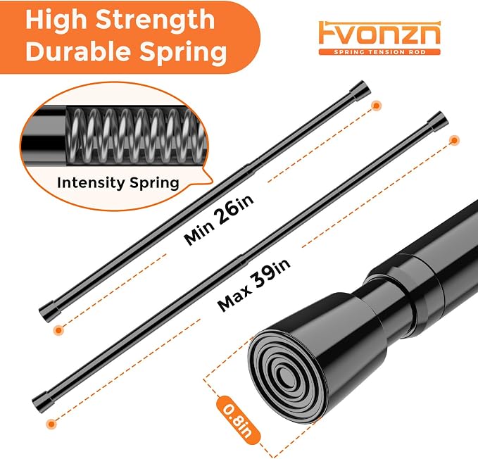 Tension Curtain Rod Black Spring Tension Curtain Rods 26-39 inch 6Pack Adjustable Spring Rods Extendable Tension Rod For Closet, Window, Kitchen,Bookshelf,Bathroom