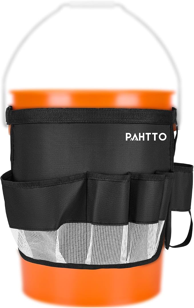 Bucket Tool Organizer, 5 Gallon Garden Bucket Tool Bag with Mesh Pocket | Waterproof Bucket Storage Caddy, Versatile for Car Wash Suppliers, Gardening Tools, Fishing Gear, Fit 3.5 to 5 Gallon Buckets