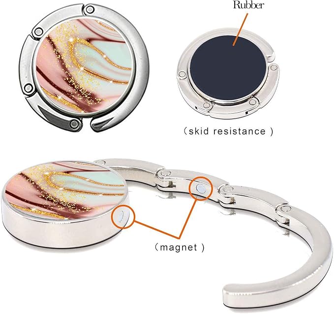 Bosketo Foldable Purse Hook Womens Bag Table Hanger Collection Desk Hooks for Purse (3pack Pretty Marble Hook-2)
