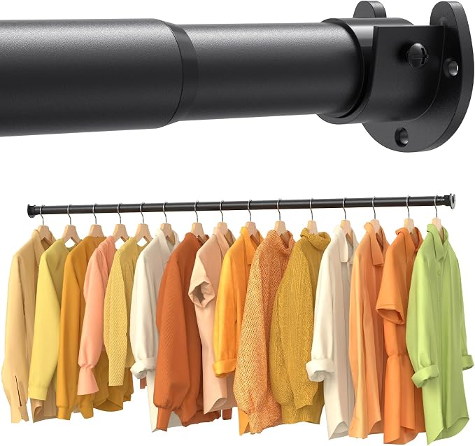 2 Pack Closet Rods, 17-99 Inch No-Cut Stepless Adjustable Closet Rod, 1.3 Inch Heavy Duty Metal Closet Hanging Rod with Brackets, Matte Black Closet Bar for Closet, Laundry Room, RV