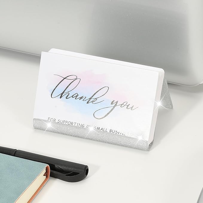 PATIKIL Business Card Holder for Desk, Acrylic Business Card Holders Shine Card Stand Organizer Cards Display for Office Exhibition, Silver Tone