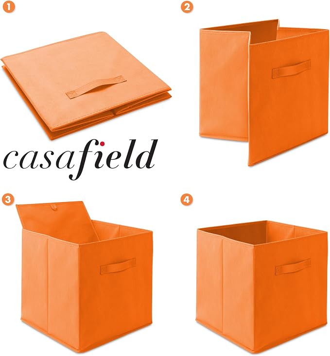 Casafield Set of 6 Collapsible Fabric Cube Storage Bins, Orange - 13" Foldable Cloth Baskets for Shelves, Cubby Organizers & More