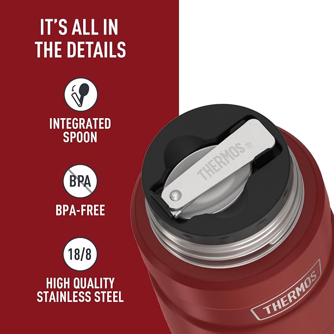 THERMOS Stainless King Vacuum-Insulated Food Jar with Spoon, 16 Ounce, Matte Red