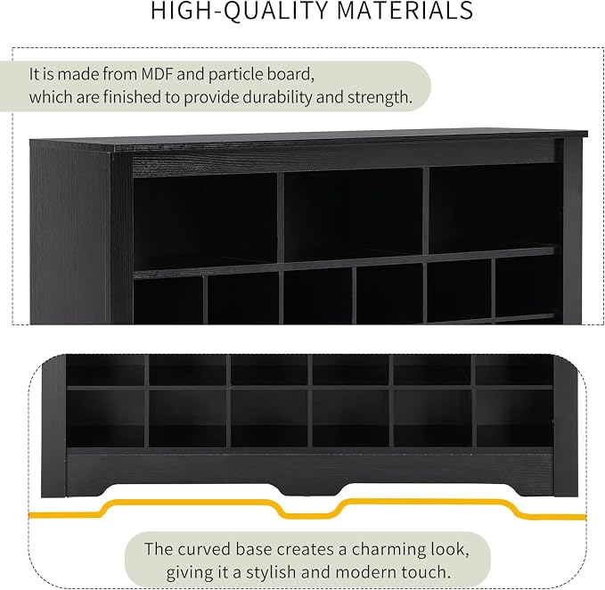 Harper & Bright Designs Sleek Design 24 Shoe Cubby Console, Modern Shoe Cabinet with Curved Base, Versatile Sideboard for Hallway, Bedroom, Living Room, Black