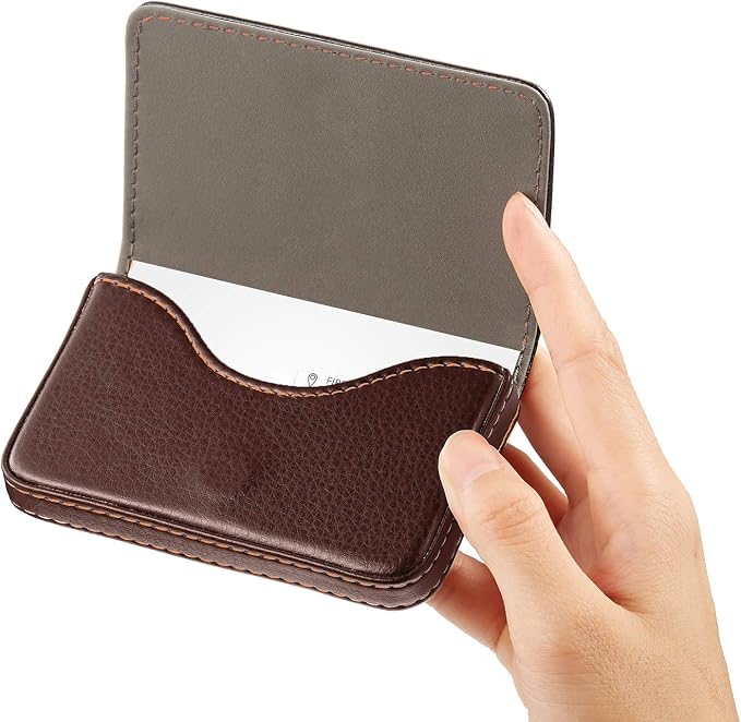Outus 2 Pcs Business Card Holder, PU Leather Business Card Case Pocket Wallet with Magnetic Shut for Christmas Gift Adult(Coffee and Coffee)