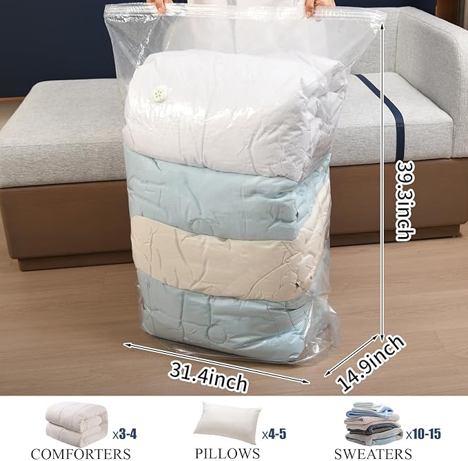 5 PACK Cube Vacuum Storage Bags,Jumbo Cube (31.4 * 39.3 * 14.9 Inch), Extra Large Vacuum Seal Bags for Clothing, Comforters, Blankets, Bedding, Closet Organization Space Saving