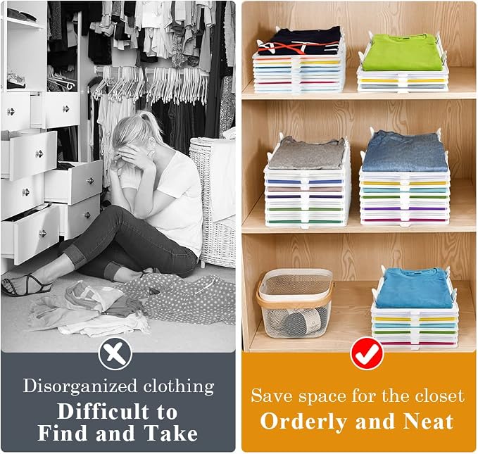 Accenter Clothing Organizer for Closet Storage,Stackable Shelf Dividers | Space-Savin Tshirt Organizer for Home Storage ,Ideal for Tshirts ,Sweater ,Pants Storage in Bedroom and Dormroom 10 Pack