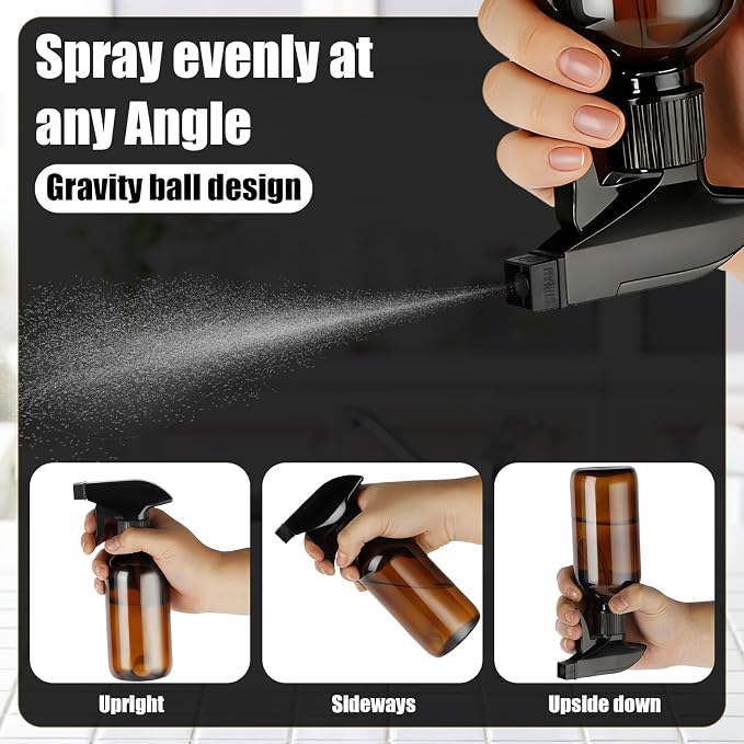 Caija-H 2 Pack Glass Spray Bottles for Cleaning，8oz 240ml Spray Bottle with Weighted Ball Straws 360° Any Angle Mist Sprayer for Kitchen Plants Pets Hair Water Mister (Amber)