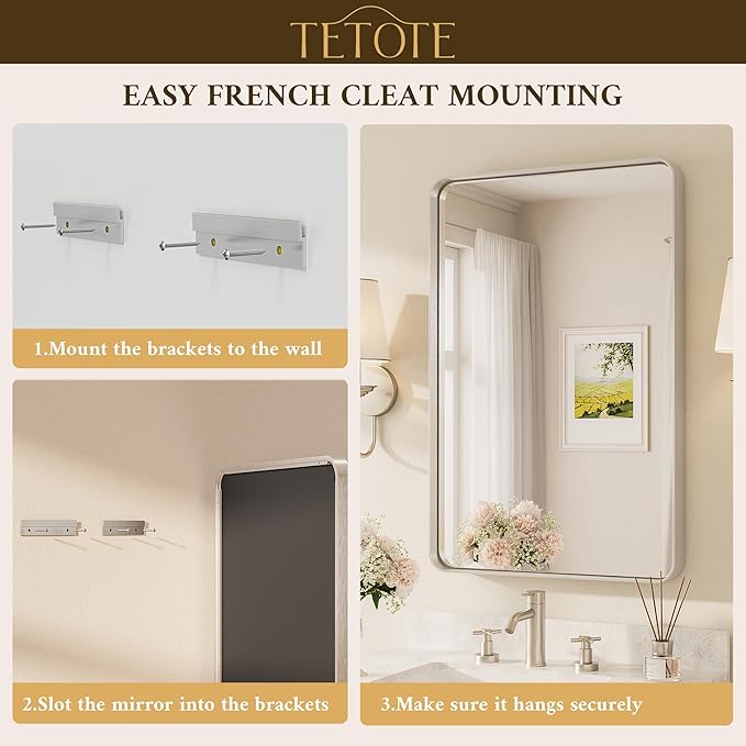 TETOTE Brushed Nickel Mirror 28 x 36 Inch for Bathroom Over Sink Metal Framed Mirror Modern Farmhouse for Living Room Entryway(Horizontal/Vertical)