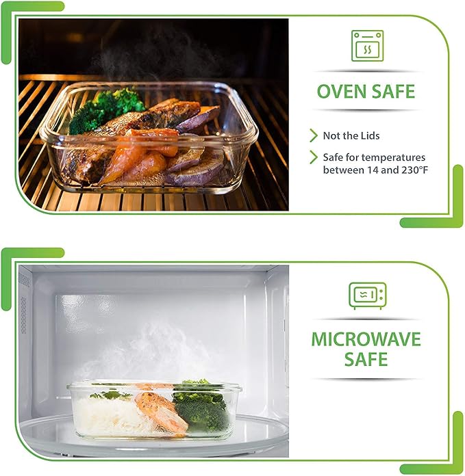 PrepNaturals 5 Pack 30 Oz Glass Meal Prep Containers - Dishwasher Microwave Freezer Oven Safe - Glass Storage Containers with Lids (Multi-Compartment) | Borosilicate Glass Meal Prep Containers - Airtight Leak-Resistant Lids, Microwave, Oven & Freezer S...
