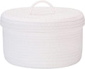 Sea Team Round Cotton Rope Storage Basket with Lid, Lidded Woven Storage Bin, Nursery Storage Container, Diaper Caddy, Baby Shower Basket, Box, Organizer, 11.8 x 11.8 x 6.7 Inches (Medium, White)