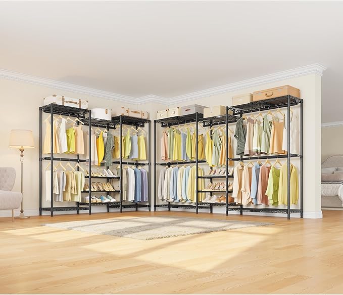 VIPEK X3S Expandable Closet System, Heavy Duty Freestanding Closet Organizer with Shoe Shelves, 5 Hanging Rods & 8 Adjustable Shelves, Fits 5.10 to 8.8 FT, Black