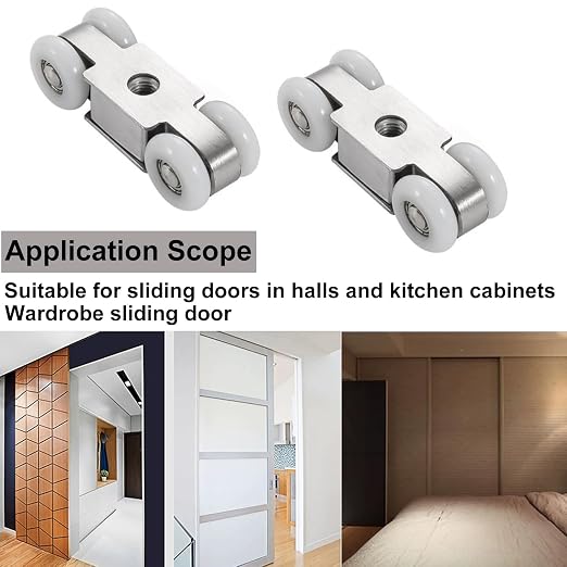 AWEN 2pcs 4-Wheel Stainless Stee Hanging Wheel Suitable fo Sliding Doors in Halls and Kitchen cabinets wadrobe Sliding Door（Wheel 23mm/0.9"）