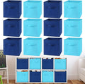 Yinder 12 Pcs Cube Storage Bin Blue 10.5''x10.5''x11'' Storage Bins for Playroom Decor Colorful Bins for Kids Foldable Baskets for Nursery Organizer Boxes Fabric Boxes(Dark and Light Blue)